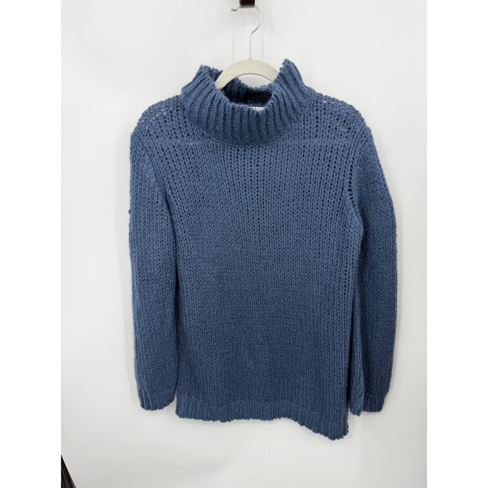 Magaschoni Mohair Blend Mock Neck Sweater Womens Medium Blue Chunky Knit